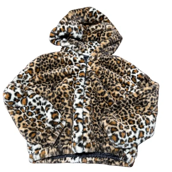Leopard Faux Fur Hooded Jacket - Brown/Black/White: SUPER SOFT! - Picture 1 of 5